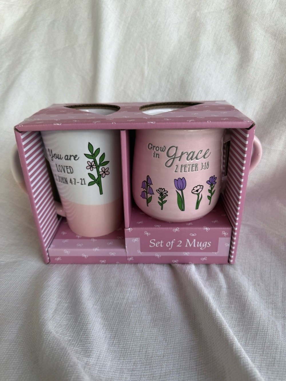 Set of 2 Pink Floral Mugs - Inspirational Scriptures - Picture 2 of 6